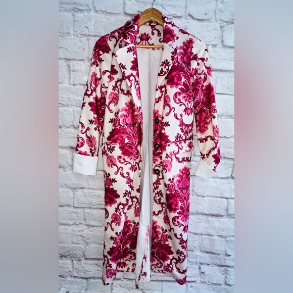 unbranded Jackets & Blazers - Long Floral Jacket Paisley White & Pink sz S UNIQUE!